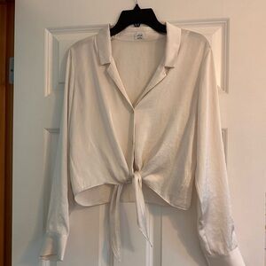 Wilfred Tie Front Satin Blouse - M - White